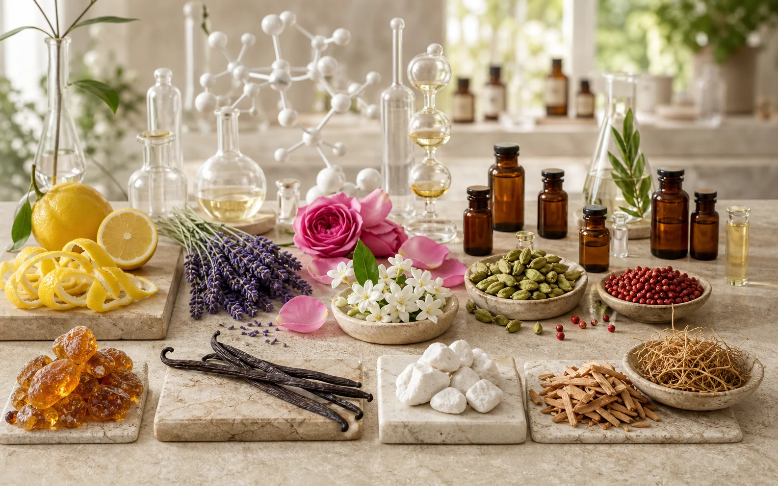Botanical and resinous perfumery ingredients